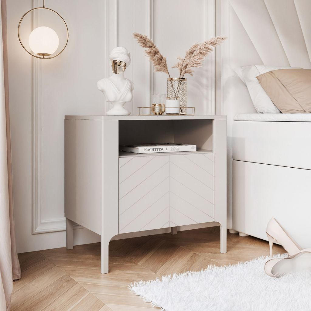 IDOHOME-Nachttisch LORIEN Nachtschrank mit Metallbeine Kaschmir modernes Design Beistelltisch fürs Schlafzimmer