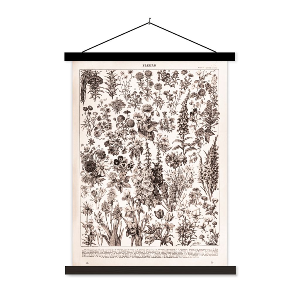 MuchoWow Textilposter Pflanzen - Blumen - Schwarz - Weiß 120x160 cm mit schwarzem Rahmen - Magnetischer