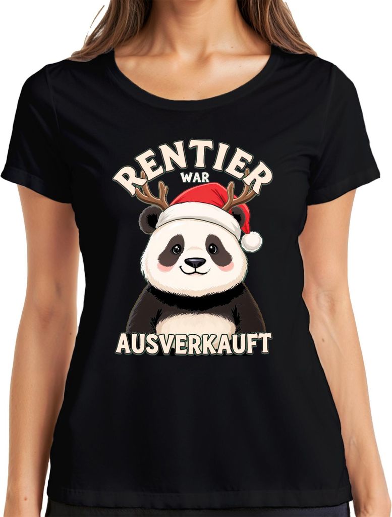 RENTIER WAR T Panda Weihnachten lustig Geschenk Damen T-Shirt, Schwarz, XL