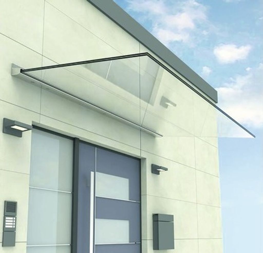 ARON Vordach Avignon 1600x1000 mm Wandanschluß Aluminium EV1 VSG 16mm klar mit LED Beleuchtung Anschluss links