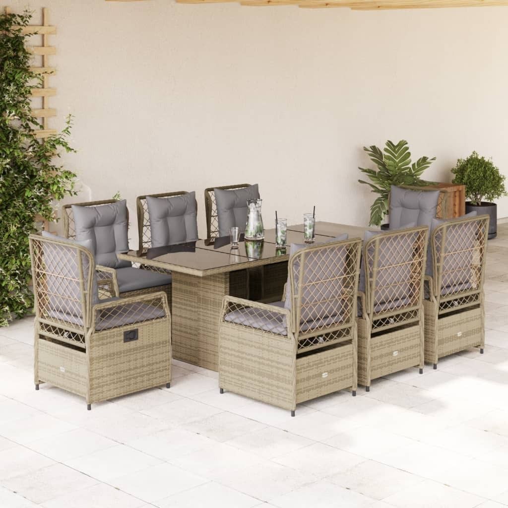 Maison Exclusive - 9-tlg. Garten-Essgruppe mit Kissen Beige Poly Rattan