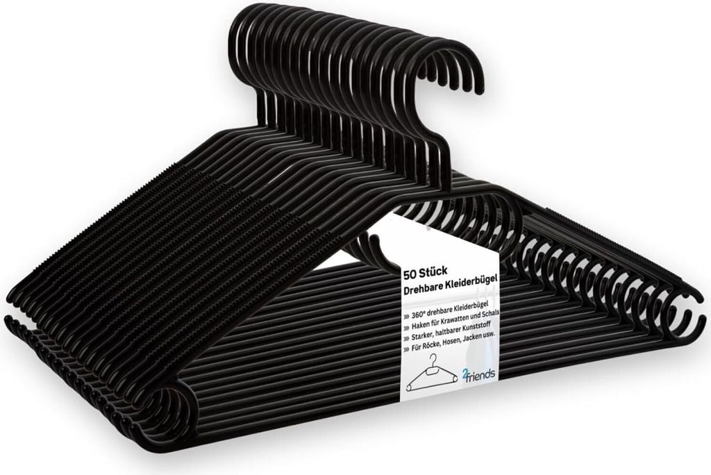 Kleiderbügel Kunststoff Großpackung 50 Stk. Schwarz Produktbild 