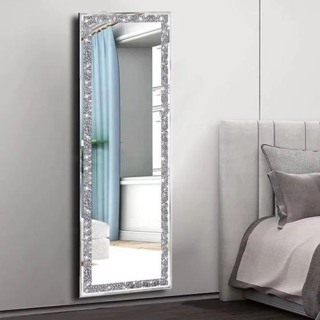 Miroir argent brillant à strass 120 x 60 cm, cadre luxueux design chic