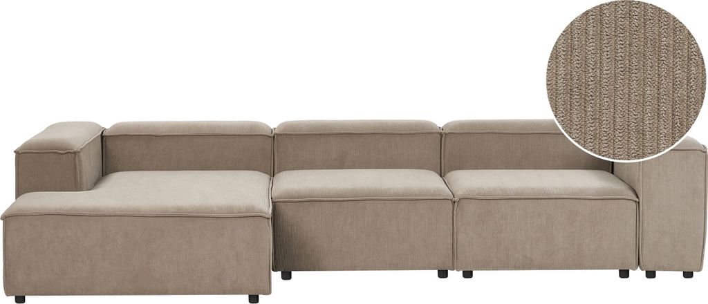 BELIANI Ecksofa Hellbraun Cord L-förmig 4-Sitzer Modulsofa mit Chaiselongue Rechtsseitig Wohnzimmermöbel Modern Wohnzimmer Wohnecke Sitzecke