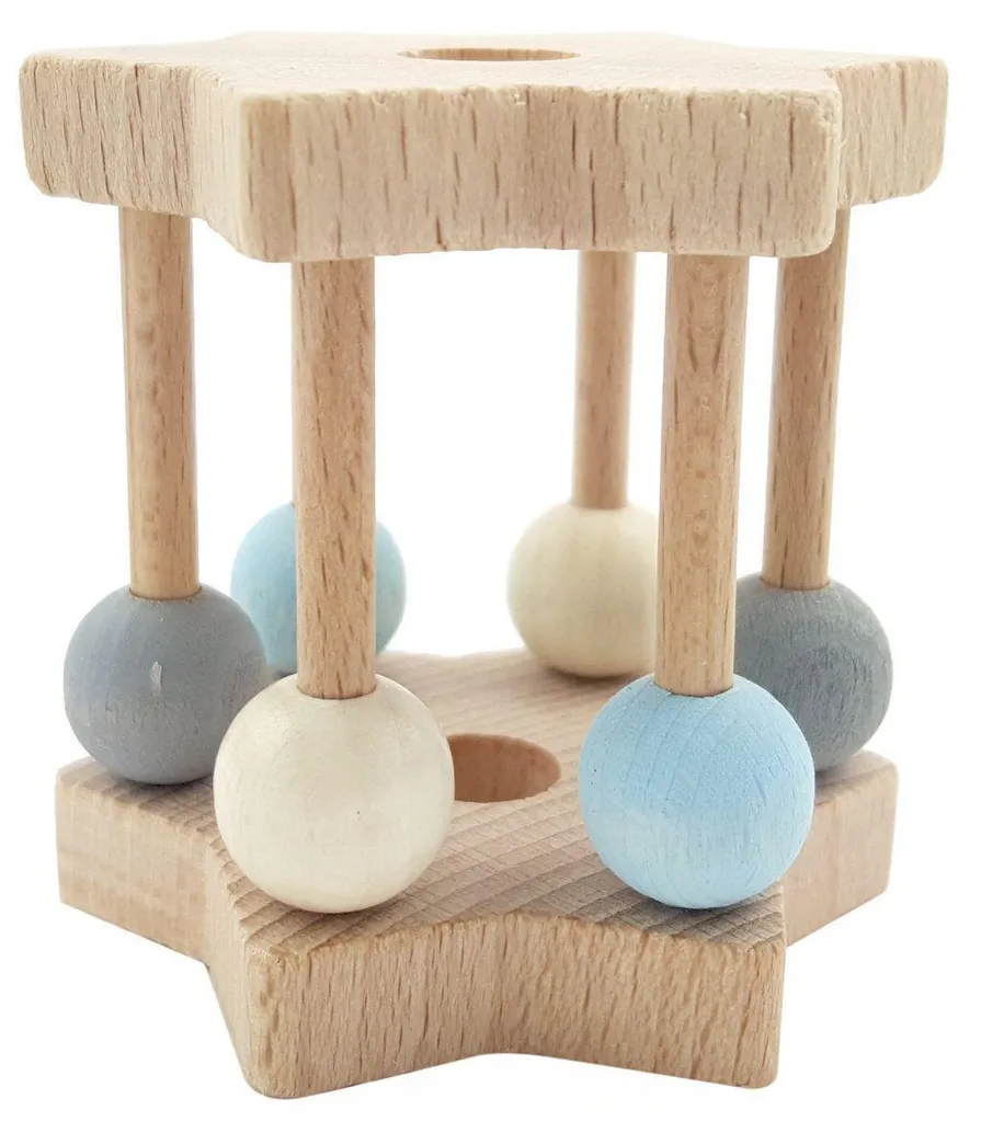 Hochet crécelle en bois Hess en forme d'étoile bleue pour l'éveil de bébé