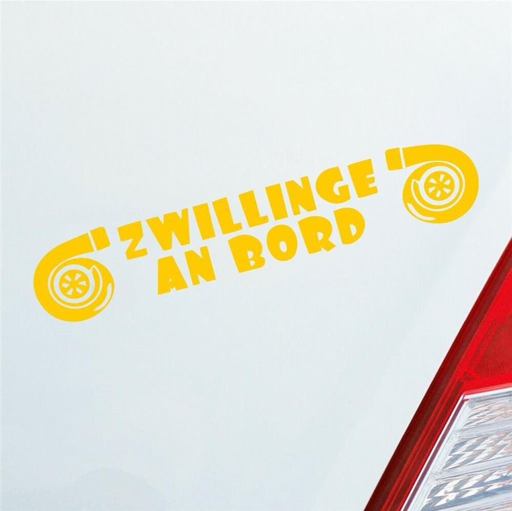 Auto Aufkleber Zwillinge an Bord Turbolader Turbo Twins 20x4 cm Gelb Sticker Heckscheibenaufkleber