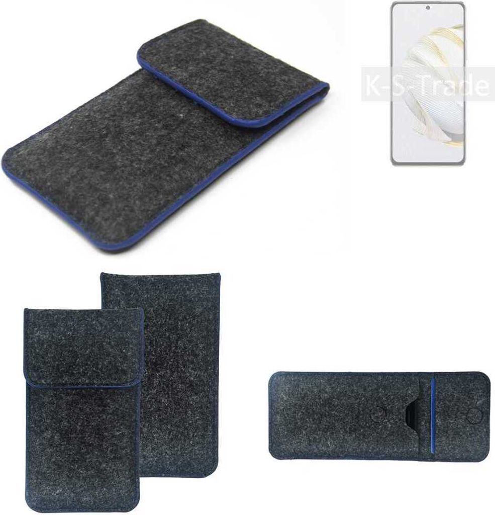 K-S-Trade Handy-Hülle Schutz-Hülle kompatibel mit Huawei nova 10 SE Filztasche Pouch Tasche Case Sleeve Filzhülle dunkelgrau, blauer Rand