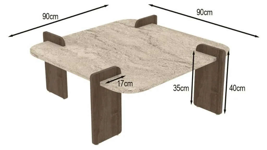 Table basse carrée sans angle pointu L90 cm pour salon sécurisé - 6
