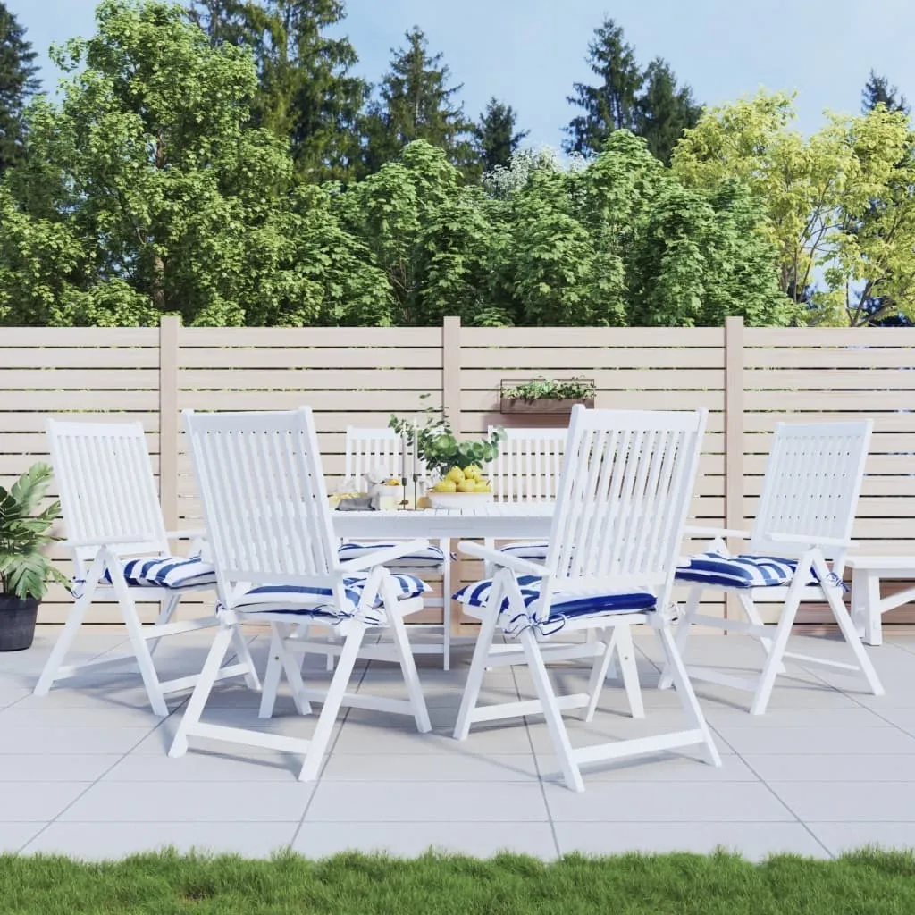 The Living Store Cuscino per sedia 6 pz. Tessuto Oxford a righe bianche e blu 50x50x7cm