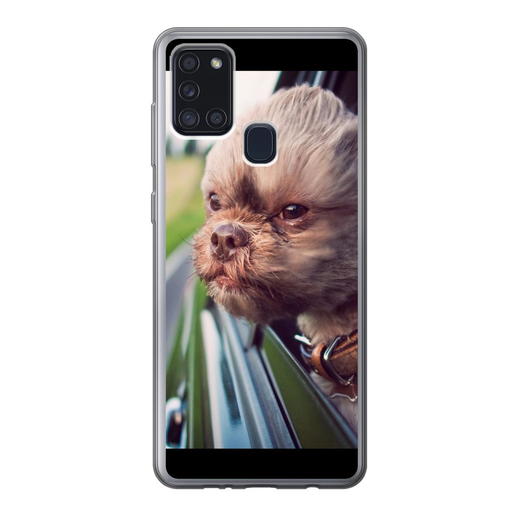 MuchoWow Handyhülle Schutzhülle Hülle für Samsung Galaxy A21s Hund - Auto - Tier Silikon Softcase Handy Hülle - Hartschale