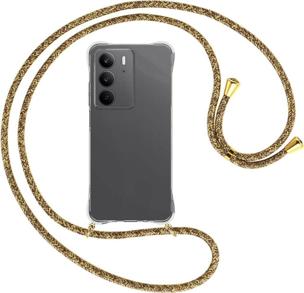 Handykette Backcover-Schutzhülle mit Band (Metall goldfarben) für Realme C75 4G - braun+beige