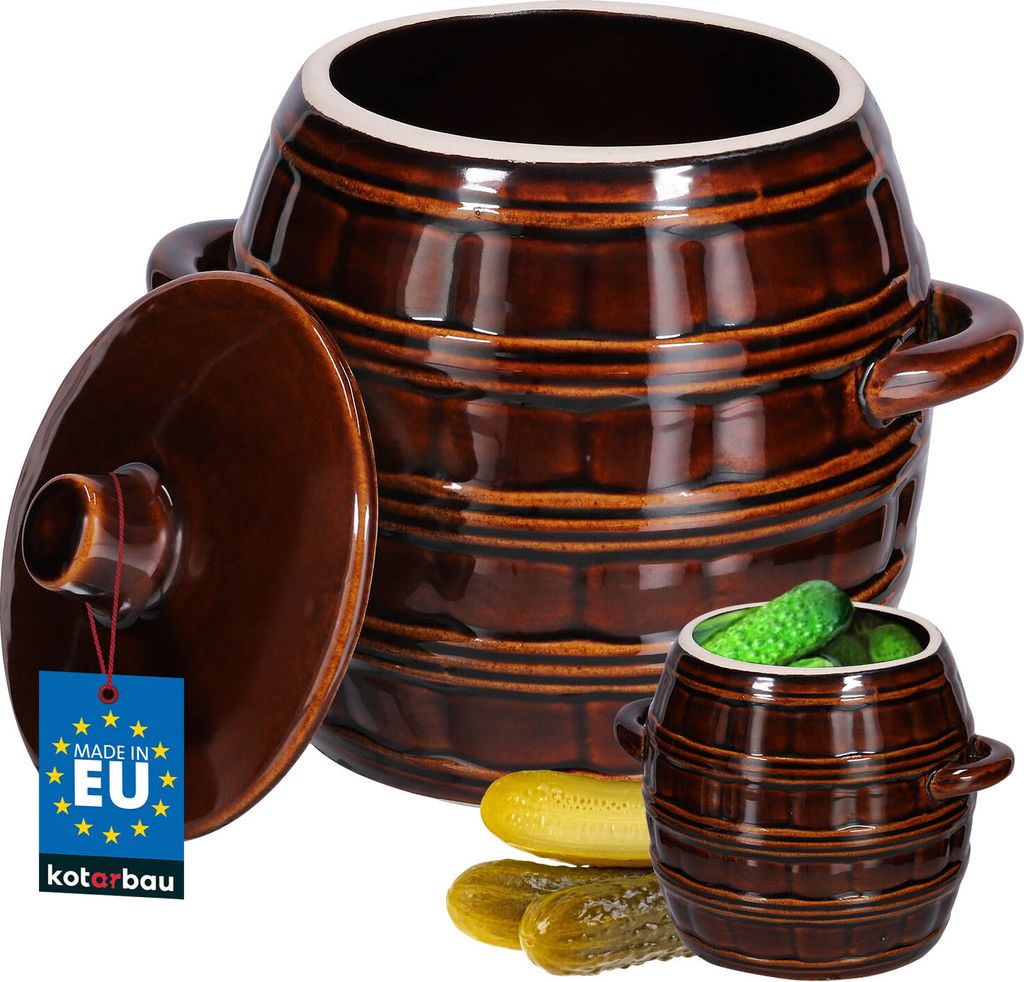 KOTARBAU Gärtopf Fermentierglas 2,5 l Kimchi Behälter Gärglas Steingutfass mit Deckel Fermentiergläser Sauerkrauttopf Gurken Fermentationsgl...