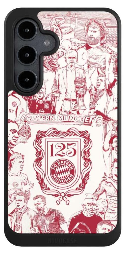 NIVOCASE Hülle für Samsung Galaxy S24 FE 5G Handyhülle NIVOcore Case Schwarz FC Bayern München Offizielles Lizenzprodukt FCB 125 Jahre