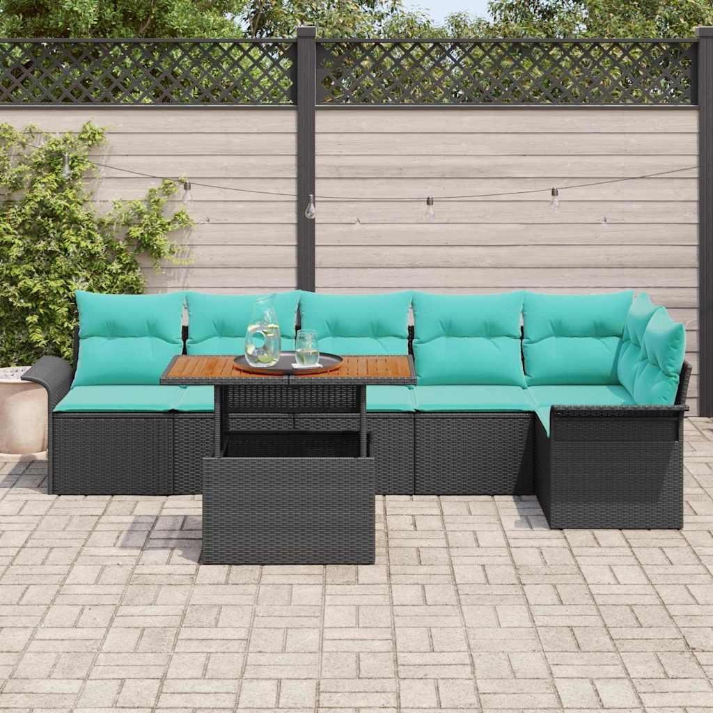 Möbel Gartensofas Lounge Set - Schwarz - CLORIS Gartensofa-set mit Kissen 7 pcs - Schwarz und Blau Poly-Rattan,60.5 Kg - 366088