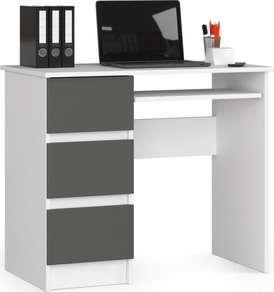 Schreibtisch AKORD A6 Weiß Front Graphitgrau und 1 Ablagen B90 x H77 x T50 cm
