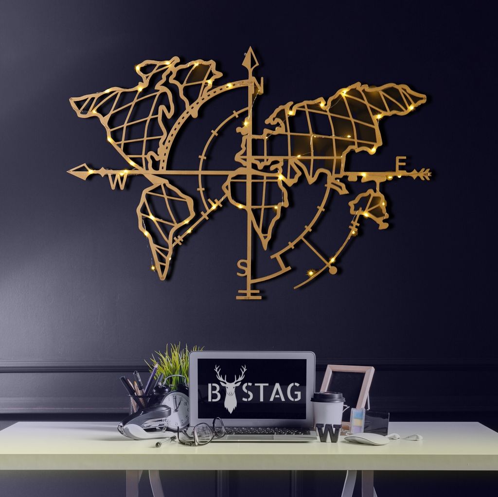 Wallity, World- BSG1140, Gold, Sonstige Wohndekorationen, 65 x 95 cm, 100% Metall (Dicke: 2 mm)