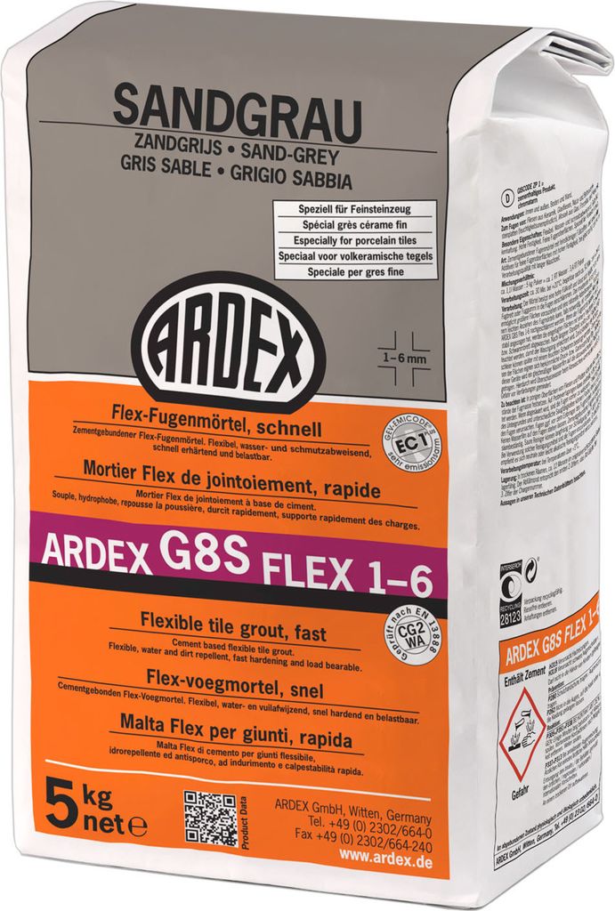 ARDEX G8S Flex-Fugenmörtel Sandgrau 5kg Beutel Immagine del prodotto 