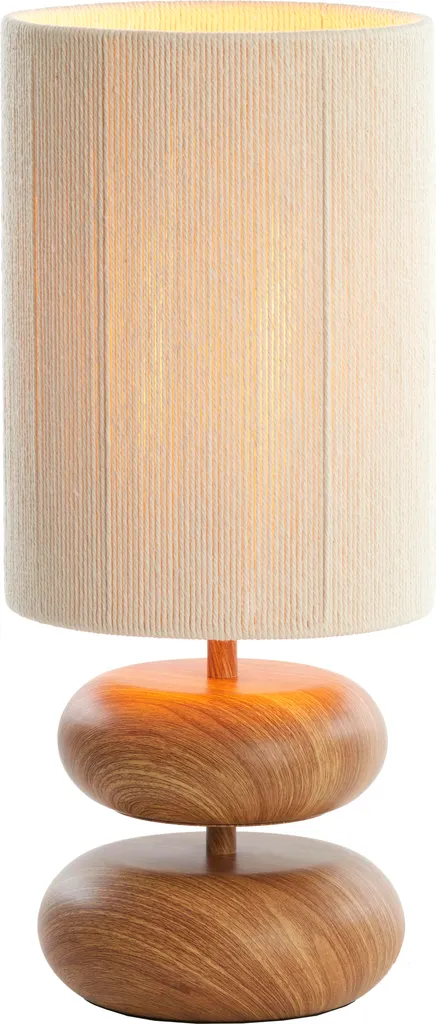 Lampe Danialo 50,5cm bois imprimé naturel et abat-jour corde crème Ø22