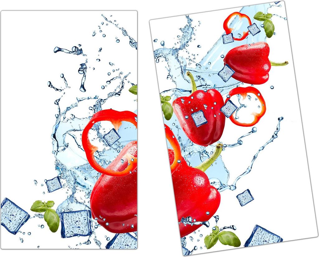 Spritzschutz Herdabdeckplatte Schneidebrett aus Glas Paptrika auf Wasserwelle 2-Teilig (60x52cm)