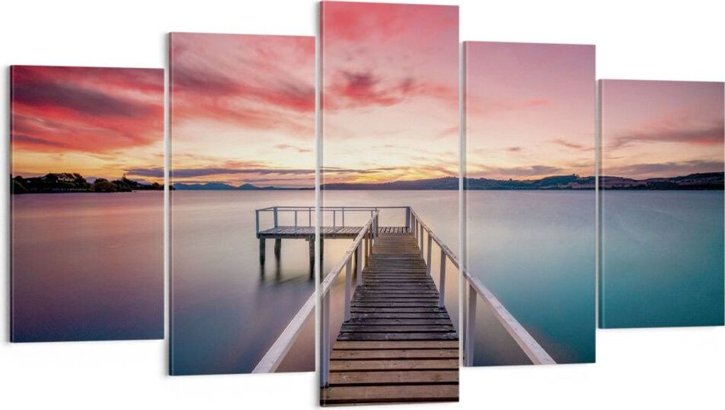 Bild auf Leinwand - Leinwandbild - 5 Teile - Brücke Rosa Himmel - 160x85cm - Wand Bild - Wanddeko - Wandbilder - Leinwanddruck - Bilder - Wanddeko...