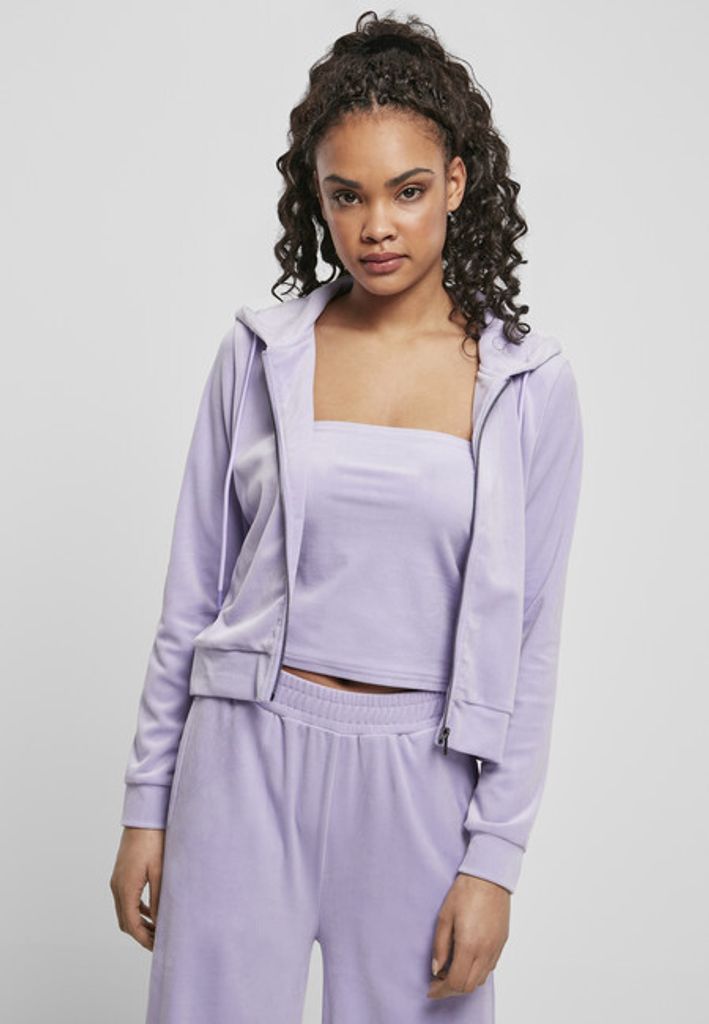 Ladies Short Velvet Zip Hoody lavender M