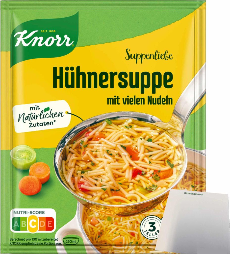 Knorr Suppenliebe Hühner Suppe 3 Portionen, ergibt 750ml (69g Packung) + usy Block
