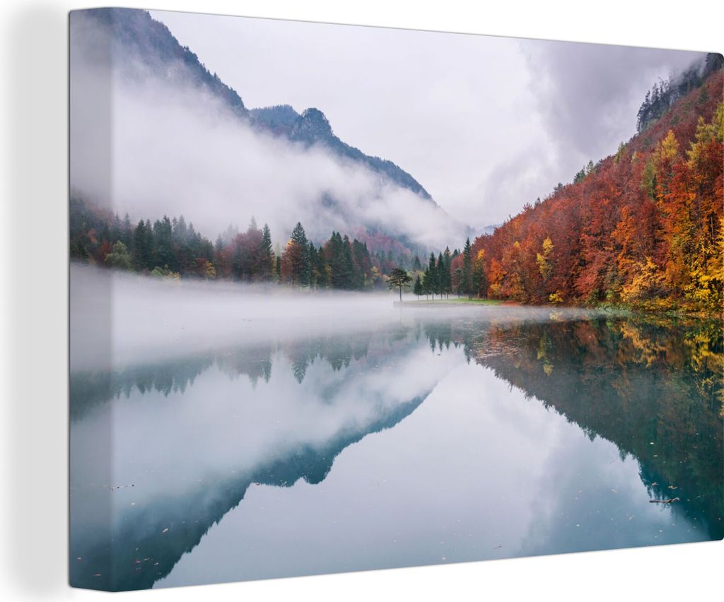 OneMillionCanvasses - Leinwandbilder - 140x90 cm, Herbst - Nebel - Wasser - Landschaft, Wandbilder Kunstdruck Wanddekoration - Foto auf Leinwand ...