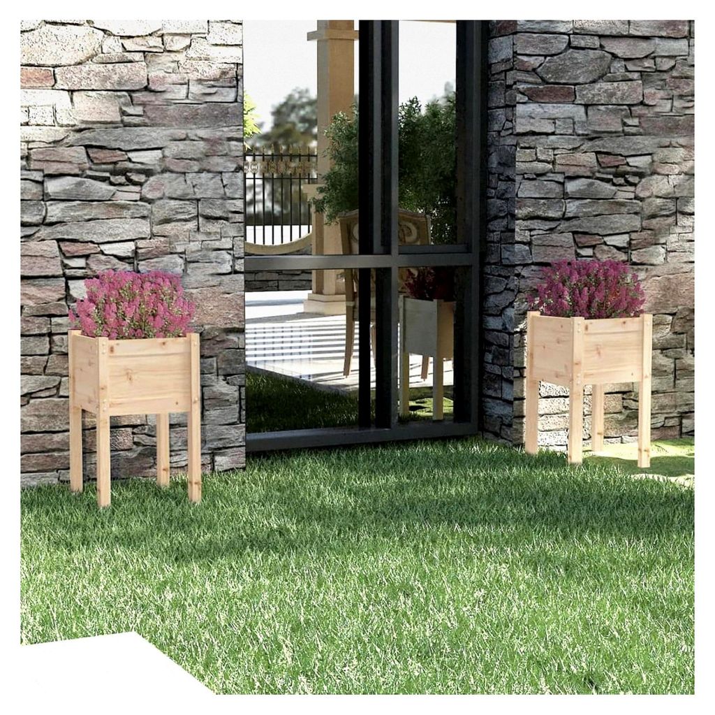 Pflanzkübel 2 Stück 40x40x70 cm Kiefernholz, Hochbeet Pflanzbeet Blumenkasten
