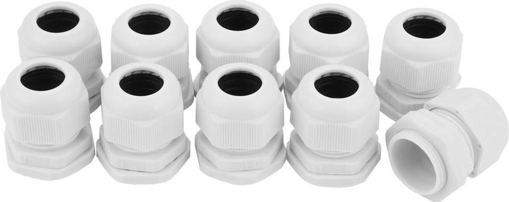 10 Stück/Set IP68 wasserdichter weißer Nylon-Kunststoff-Kabelverschraubungsstecker (PG21)