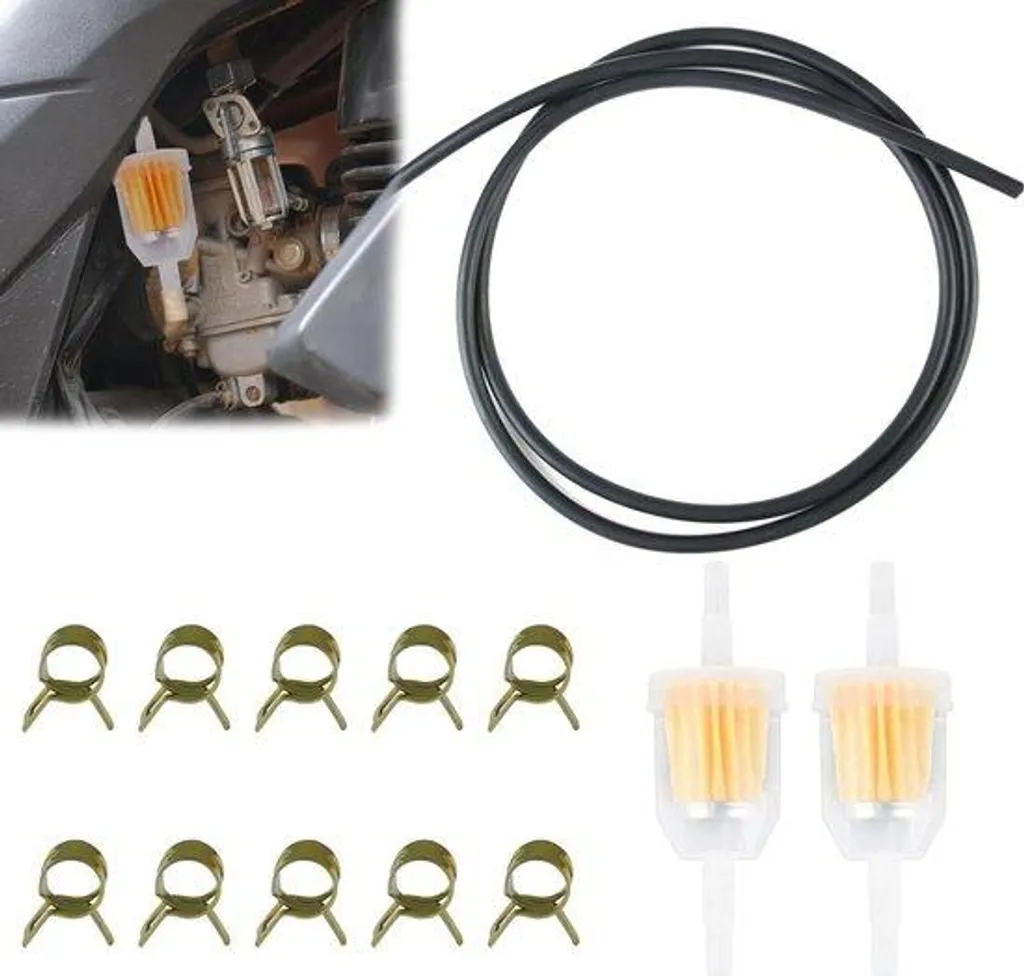Kit tuyau d essence 2m Ø 8mm avec filtres et colliers de serrage auto moto