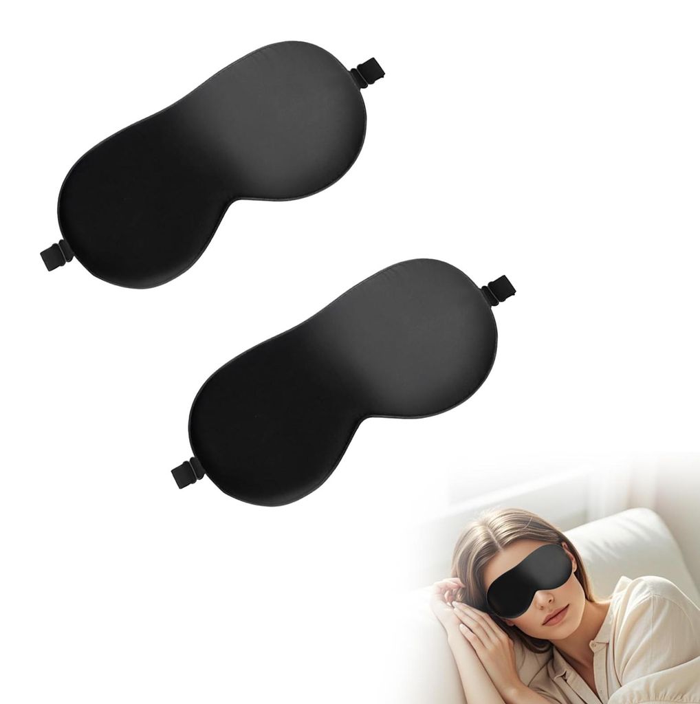 Set mit 2 Schlafmasken, Seiden-Augenmasken, lichtundurchlässig für Seitenschläfer mit verstellbarem Gummiband, geeignet für Männer, Frauen und...