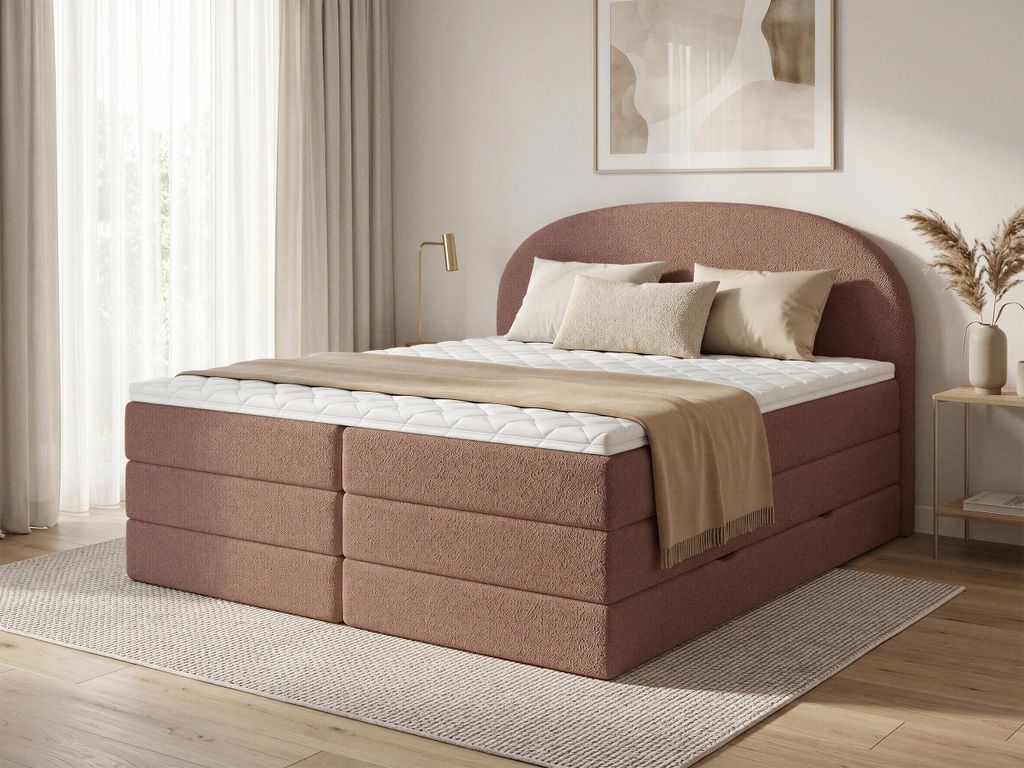 Boxspringbett Cloud XL mit 2 Bettkästen und Topper, mit Taschenfederkern- und Bonellfederkernmatratze, Doppelbett, Polsterbett aus Bouclé-Stoff m...