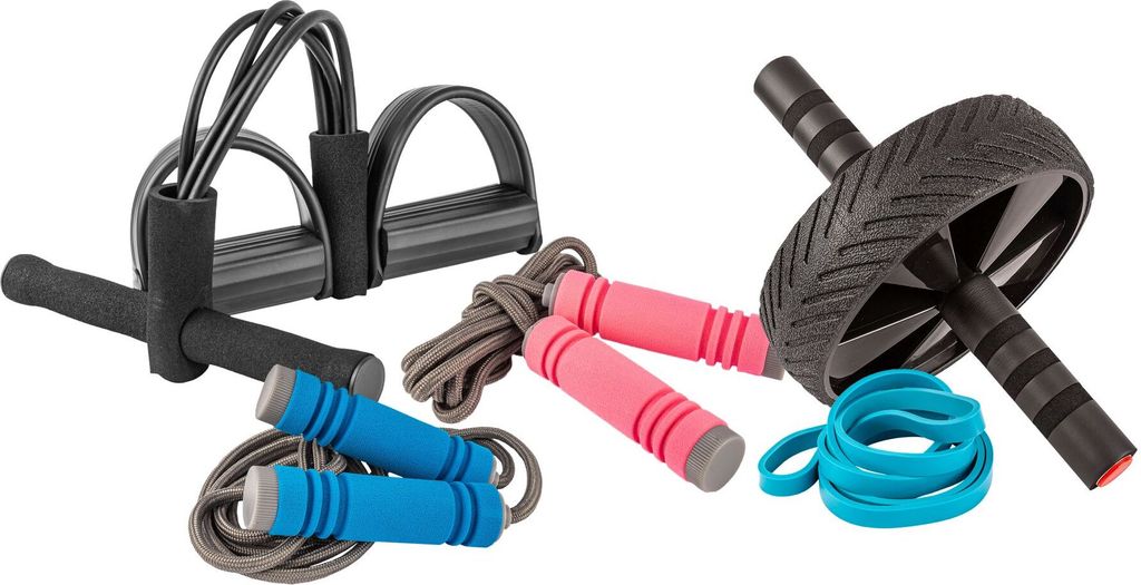 Fitness Set Bauchroller Springseile Fitnessband Bauchmuskeltrainer für Zuhause