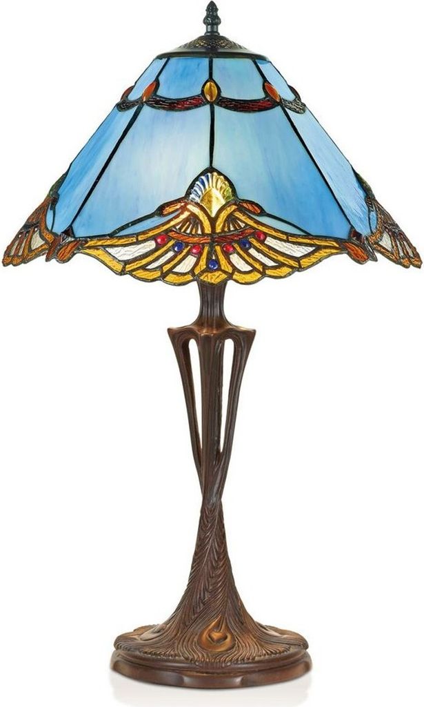 Casa Padrino Tiffany Tischleuchte Blau / Mehrfarbig Ø 40 x H. 60 cm - Handgefertigte Tischlampe