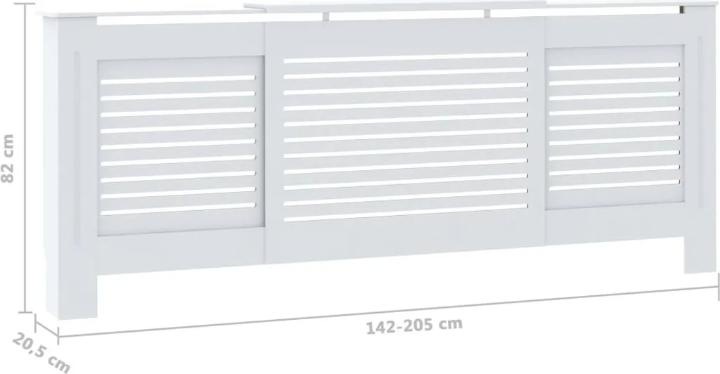 Cache-radiateur blanc 205 cm en MDF robuste avec tablette décorative