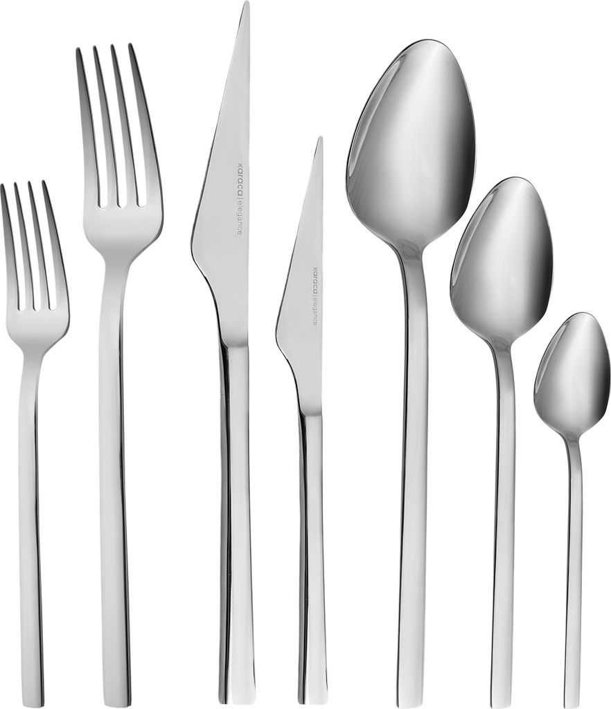 A collection of silverware arranged on a white background.