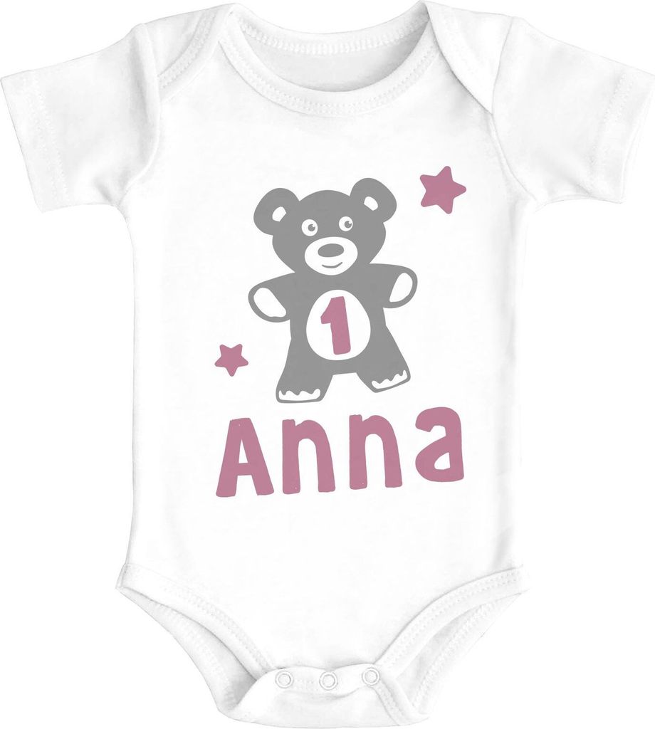Babybody mit Namen und Zahl zum Geburtstag Teddy-Bär personalisierbare Baby Geschenke Baumwolle SpecialMe Mädchen 1 Jahr weiß 3-6 Monate