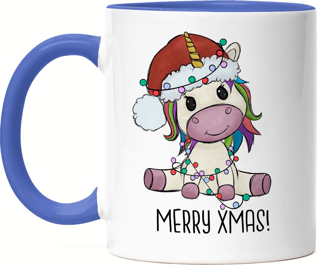 Merry Christmas Tasse Blau Geschenkidee Einhorn-Fans Unicorn Süßes Motiv für Weihnachten für Kinder