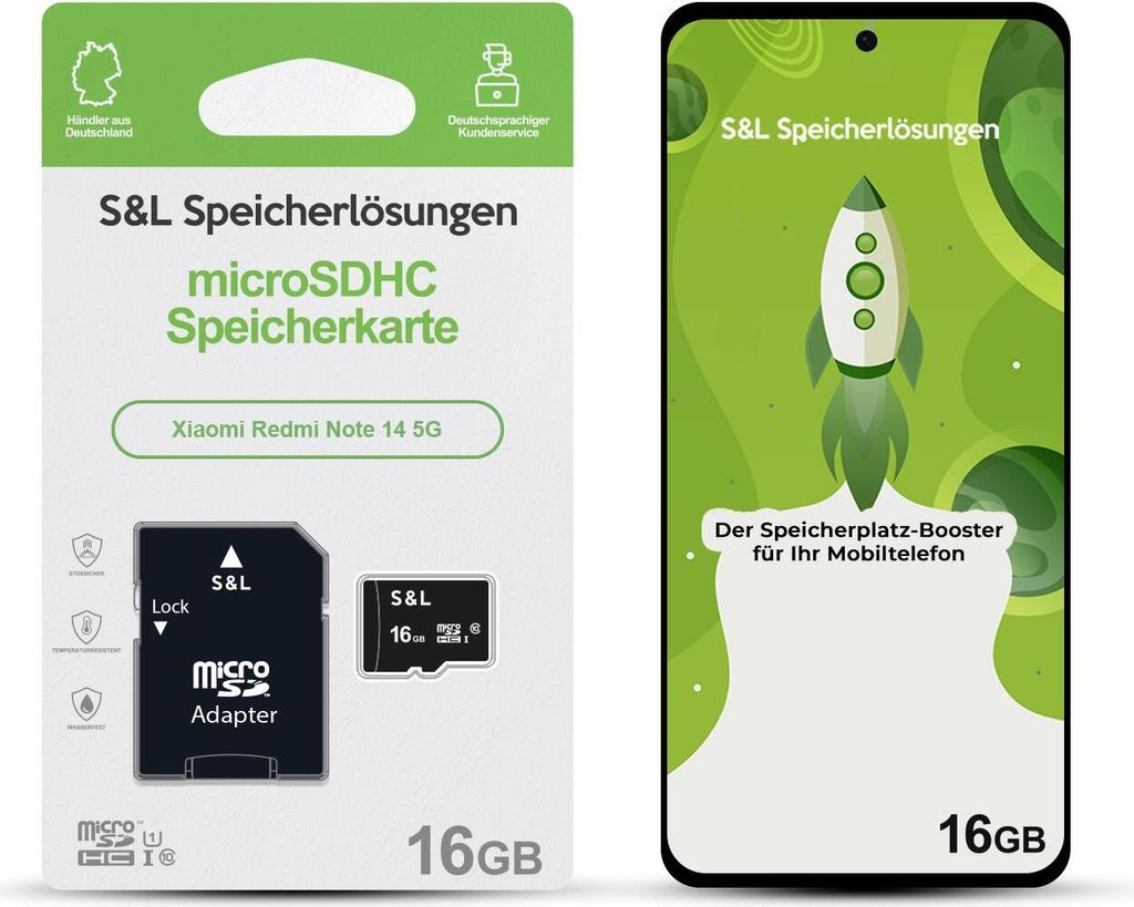 microSD Speicherkarte S&L für Xiaomi Redmi Note 14 5G - Speicherkapazität: 16 GB