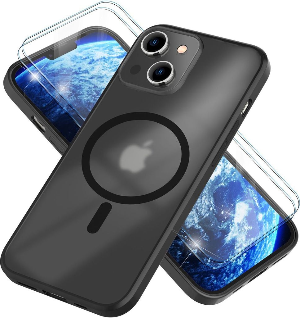 MagSafe Hülle mit 2x Schutz Glas für iPhone 14 Plus, Halb-Transparent Cover Case