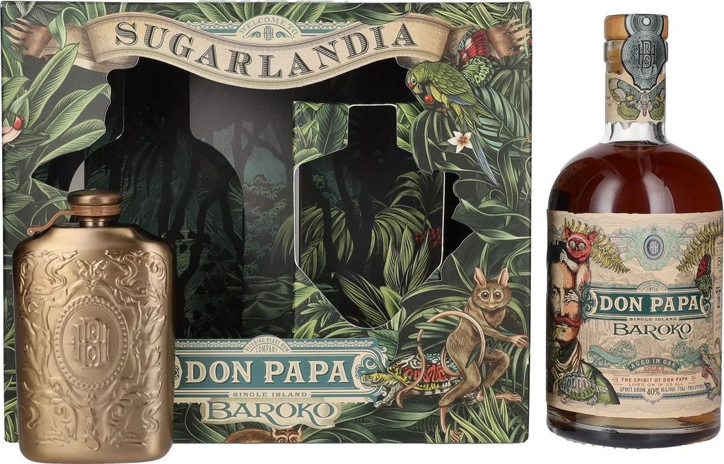 Don Papa Baroko Rum, Geschenkset mit Flachmann, 40% Vol. Produktbild 