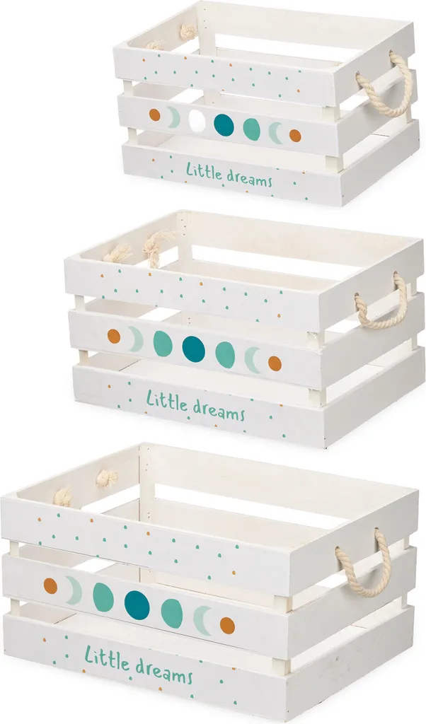 Casiers de rangement en bois blanc MOON avec poignées latérales x3