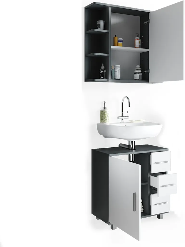 Meuble vasque Vicco Ilias Anthracite - Solution gain de place 2 éléments - 7