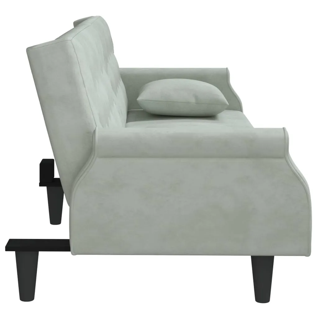 Canapé-lit velours gris clair idéal pour studio et chambre d'amis
