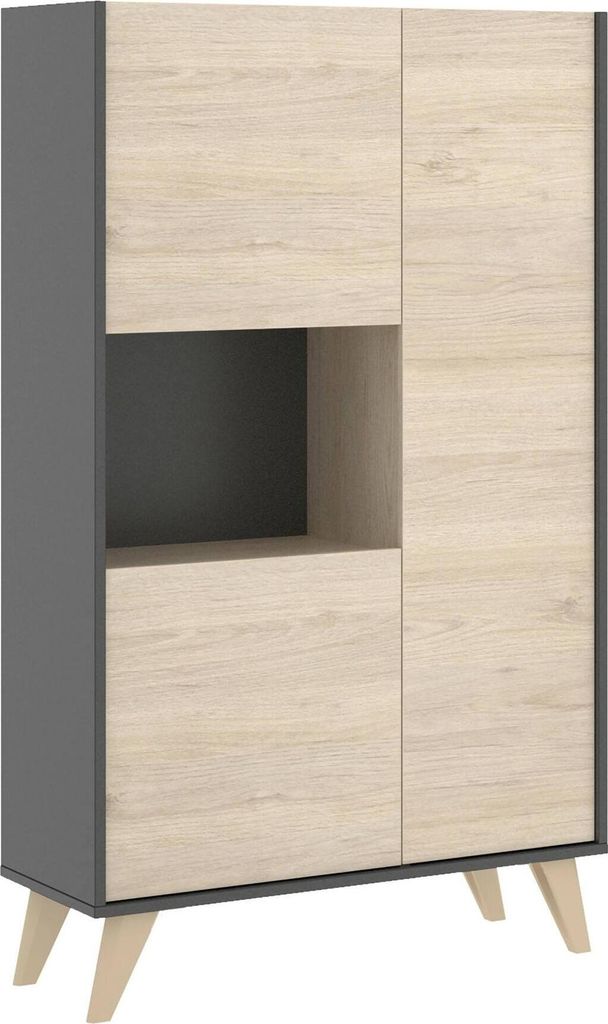 Sideboard Damraba, Hohes Buffet für Wohnzimmer, Modernes Sideboard für Wohnzimmer mit 3 Türen, 81x43h135 cm, Eiche und Anthrazit