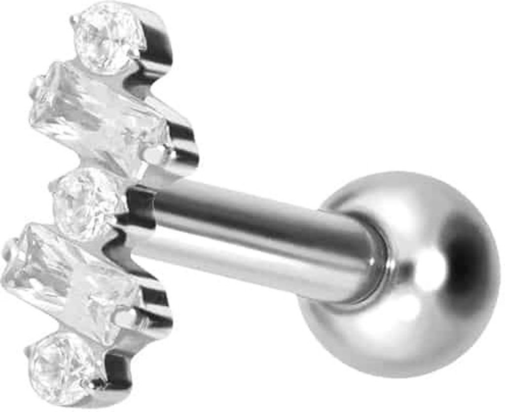 Ohrpiercing Titan Ohrpiercing mit Innengewinde EINGEFASSTE KRISTALLE Silber Stablänge: 6mm