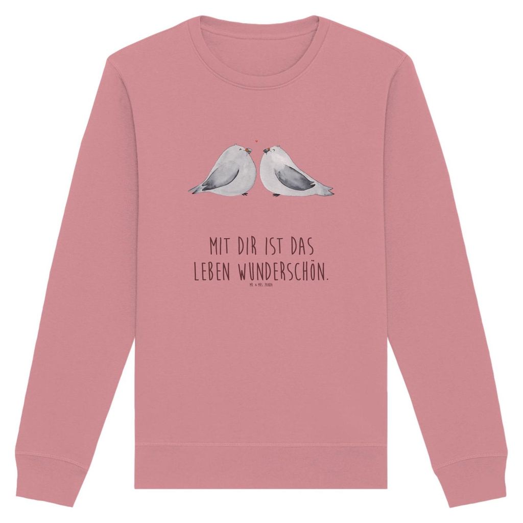 Mr. & Mrs. Panda Bio Baumwoll Pullover Turteltauben Liebe Größe L - Canyon Pink - Geschenk, Sweater, Freundin, Paar, Sweatshirt, Pulli, Hochzeitstag
