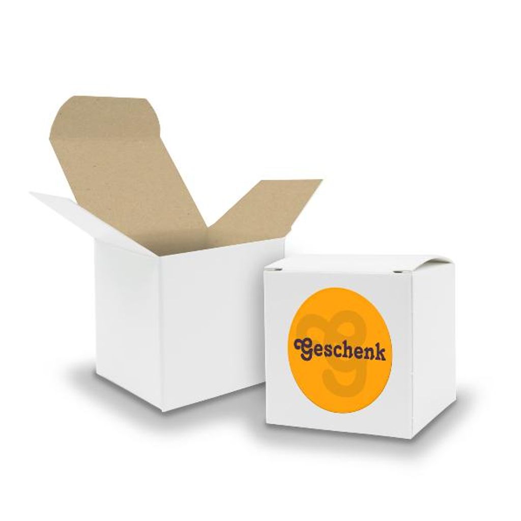SET Geschenk (Motiv5) 24xFaltschachtel Würfel 6,5cm weiß innen braun+Sticker