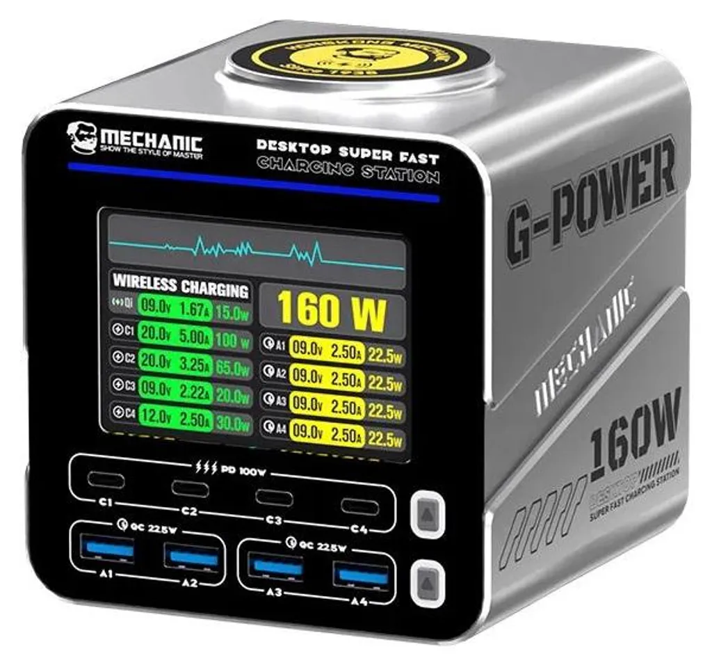 Chargeur rapide GaN 160W Mechaniker G-Power avec 8 ports USB et PD 3.0