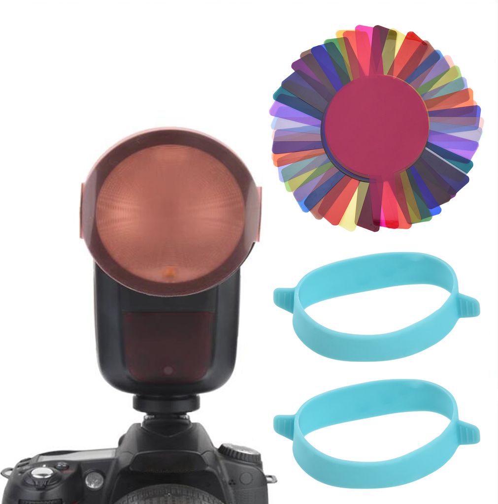 24 Stueck Rundkopf-Kamera-Blitzgele Beleuchtungsfilter Farbkorrekturfilter-Kit fuer Godox V1-Serie Blitzgeraet H200R Blitzkopf mit Aufbewahrungstasche